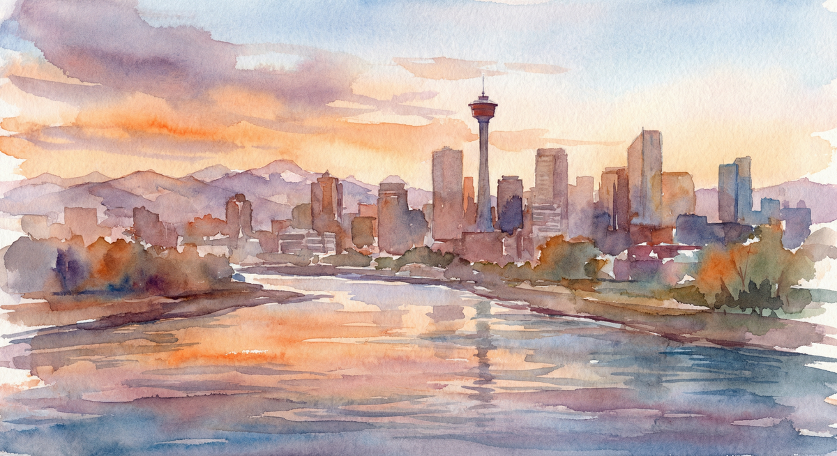 Calgary Skyline – watercolor