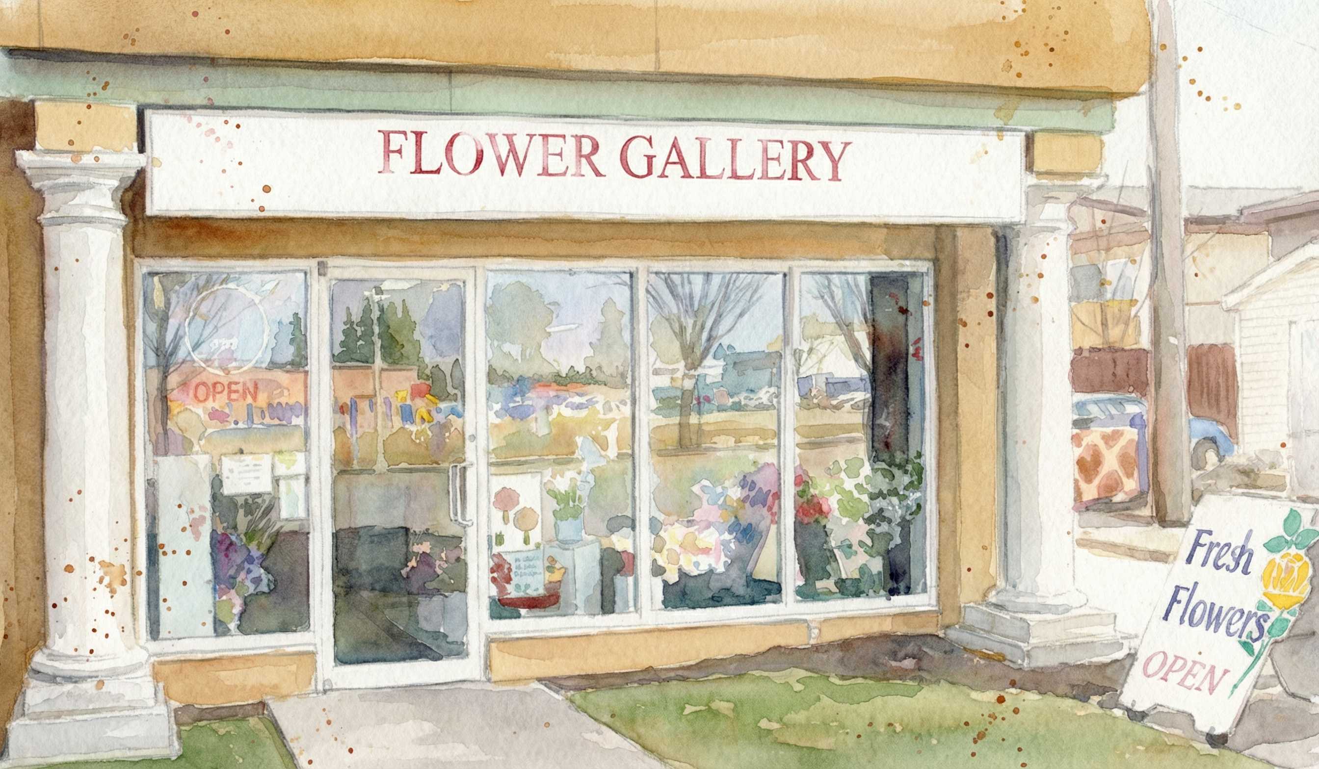 Flower Gallery Storefront – watercolor